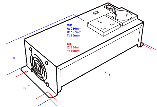 Mechanical details of the 700W inverter.